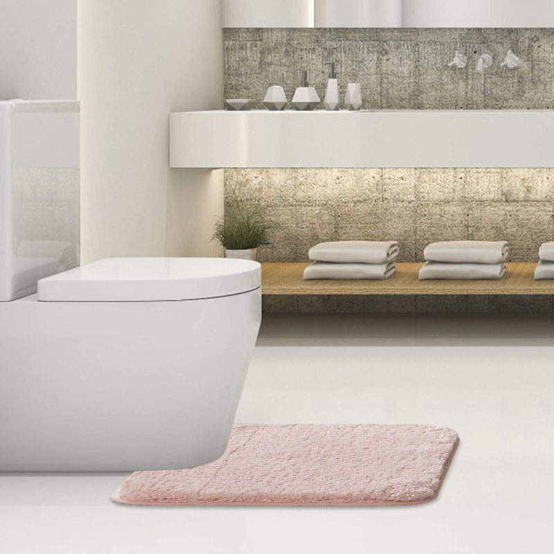 Suchtale Bathroom Contour Rug Non Slip Bath Mat Water Absorbent Soft Microfiber Shaggy Bathroom Mat Machine Washable Bath Rug for Bathroom Thick Plush U Shape Toilet Rug (20 x 24, Dusty Pink) - Image 2